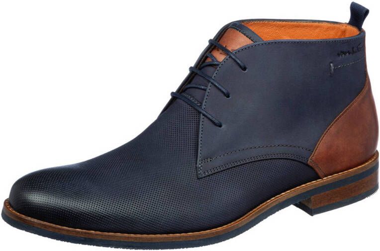 Van Lier nubuck veterschoenen donkerblauw