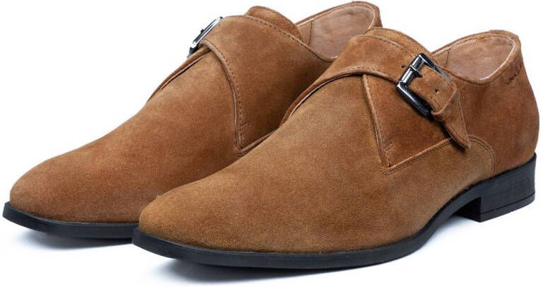 Van Lier suède gespschoenen cognac