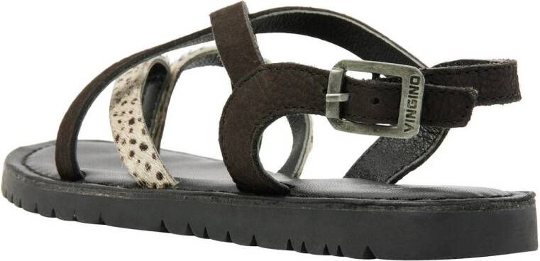 Vingino Coco leren sandalen met dierenprint zwart wit