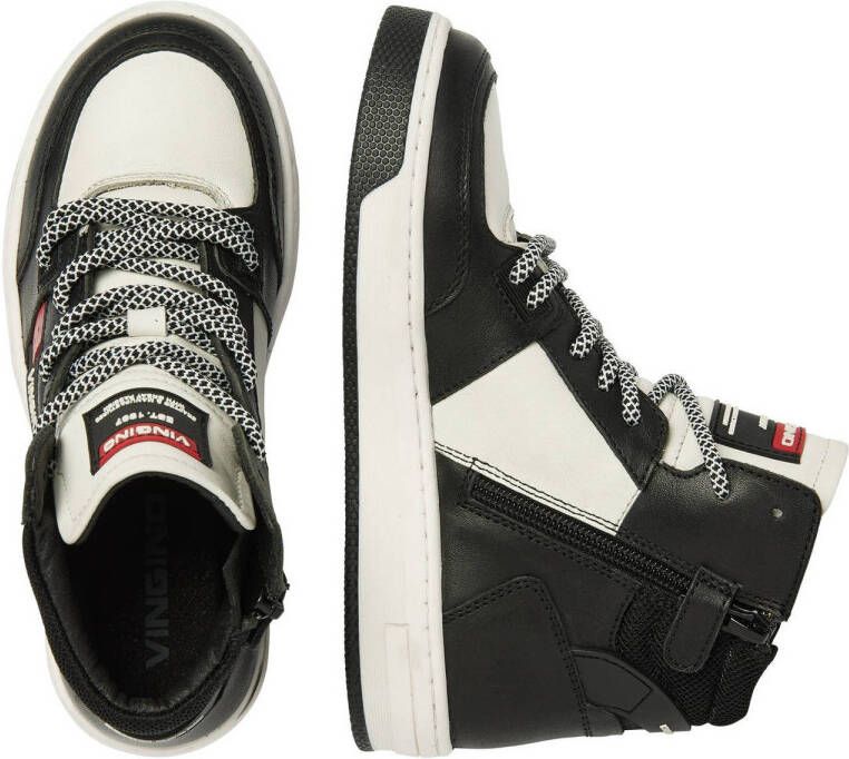 Vingino Duncan Mid leren sneakers zwart rood