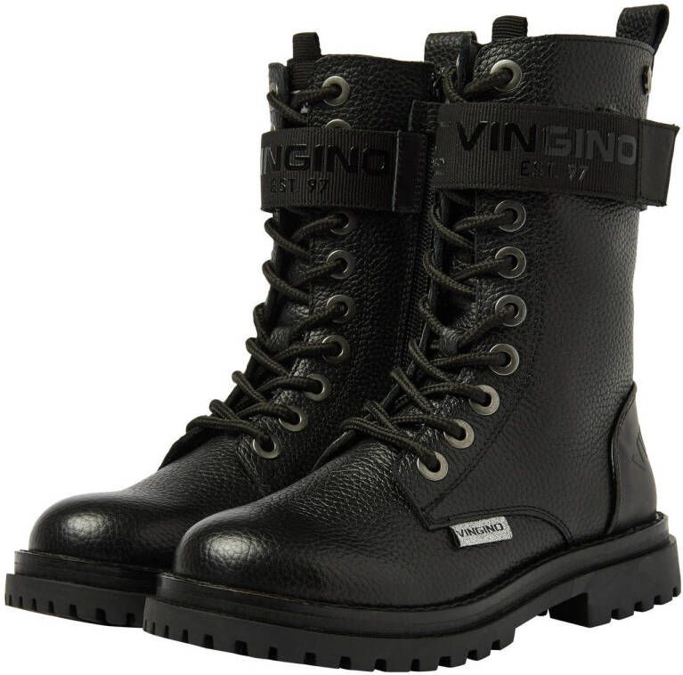 Vingino Evi XHI leren veterboots zwart