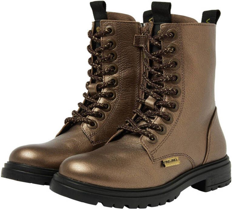 Vingino Julia leren veterboots brons