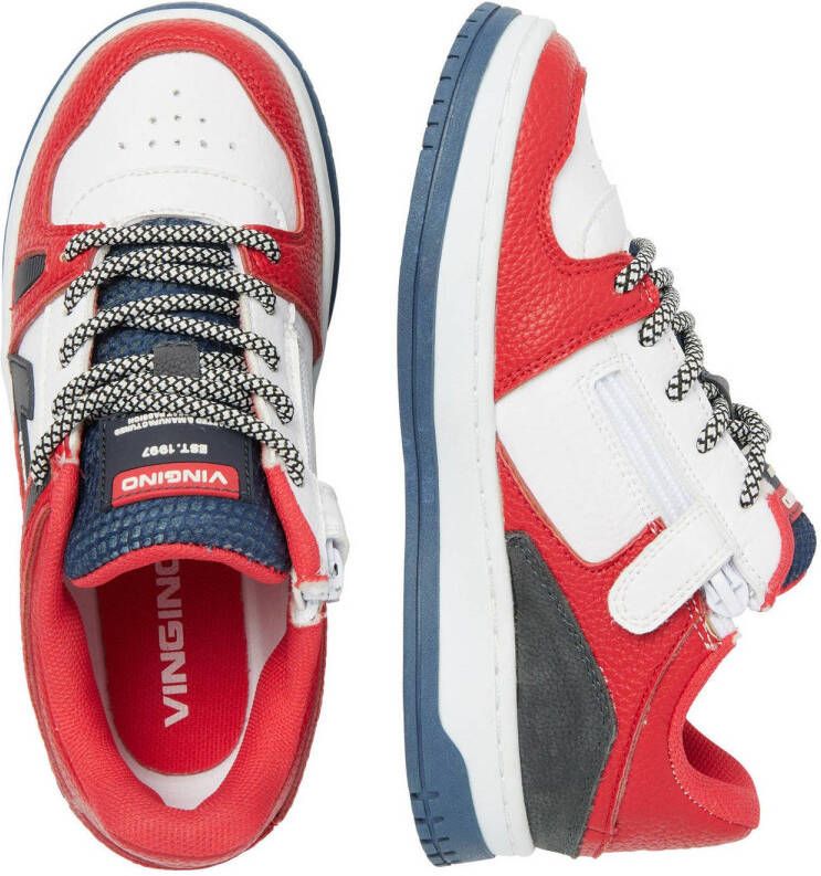 Vingino Kevin leren sneakers rood wit