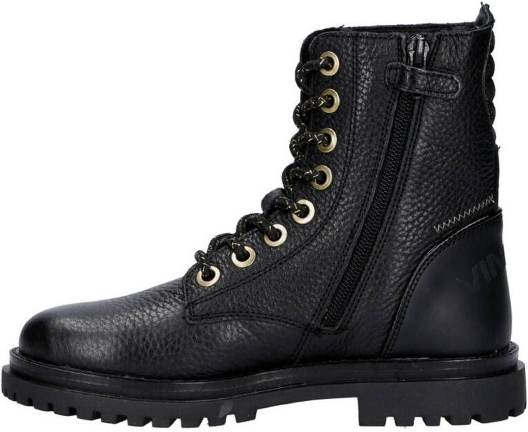 Vingino leren veterboots zwart