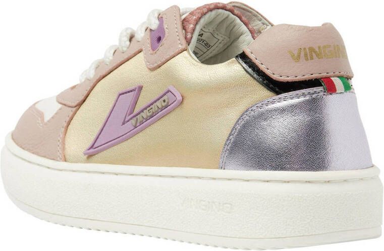 Vingino Lilly Low leren sneakers beige lila