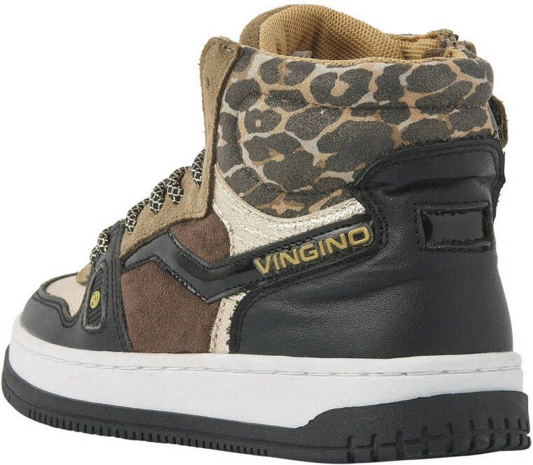 Vingino Maxime leren sneakers zwart bruin