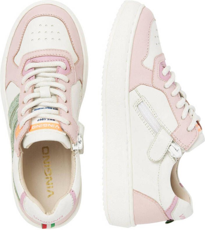 Vingino Odette Low leren sneakers wit lichtroze lichtgroen