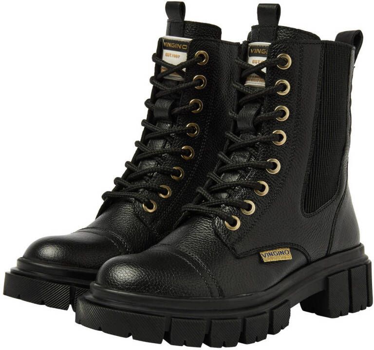 Vingino Sienna leren veterboots zwart