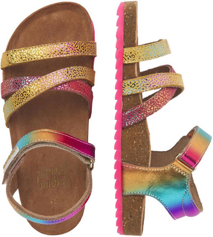 Vingino Vikki leren sandalen paars geel metallic