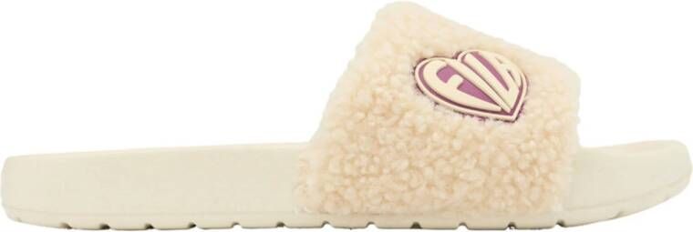 Fila badslippers van imitatiebont beige