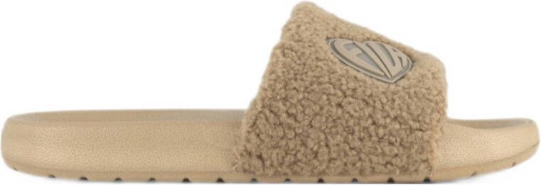 Fila badslippers van imitatiebont taupe