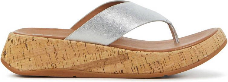 FitFlop F-Mode Leather Cork Flatform Toe-Post Sandals ZILVER