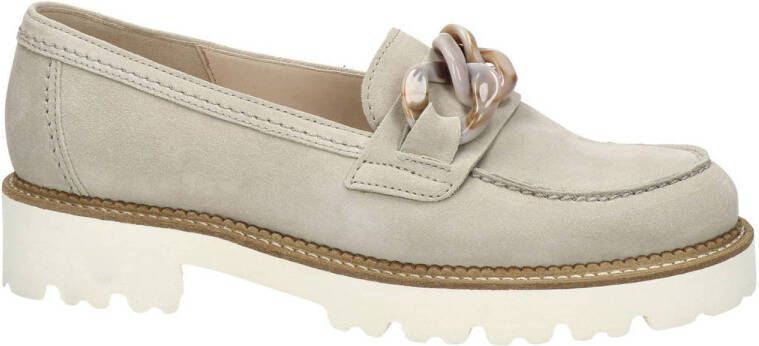 Gabor chunky suède loafers met ketting beige