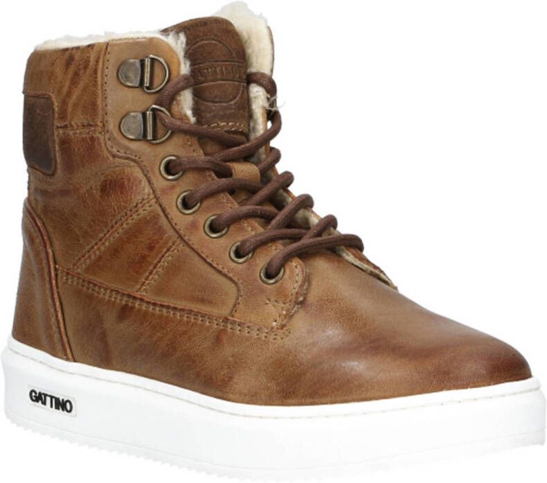 Gattino gevoerde leren sneakers cognac