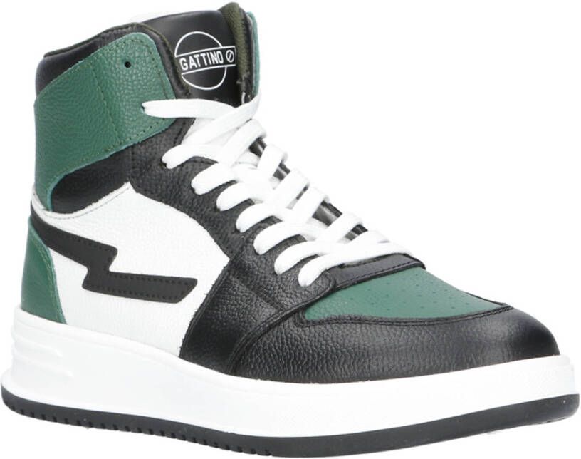 Gattino leren sneakers groen zwart wit