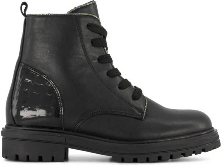 Graceland leren veterboots zwart