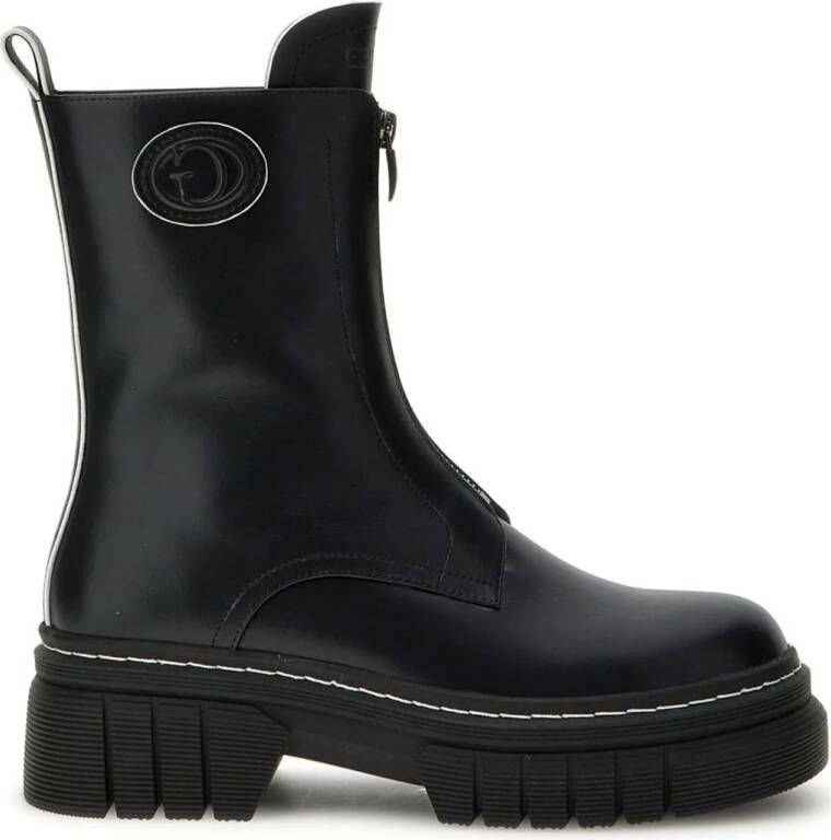 GUESS Annia leren enkelboots zwart wit