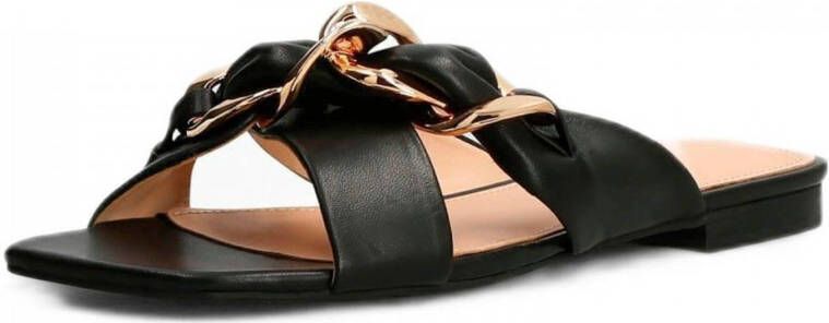 GUESS Sameya leren slippers met ketting zwart