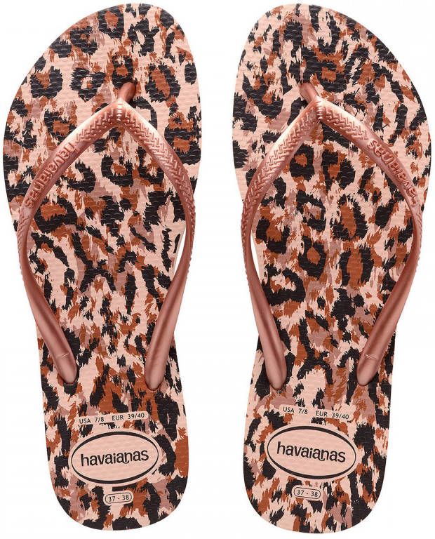 Havaianas Kids Slim Animals teenslippers roségoud panterprint