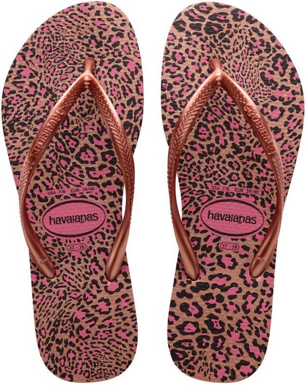 Havaianas Slim Animals teenslippers met panterprint roze