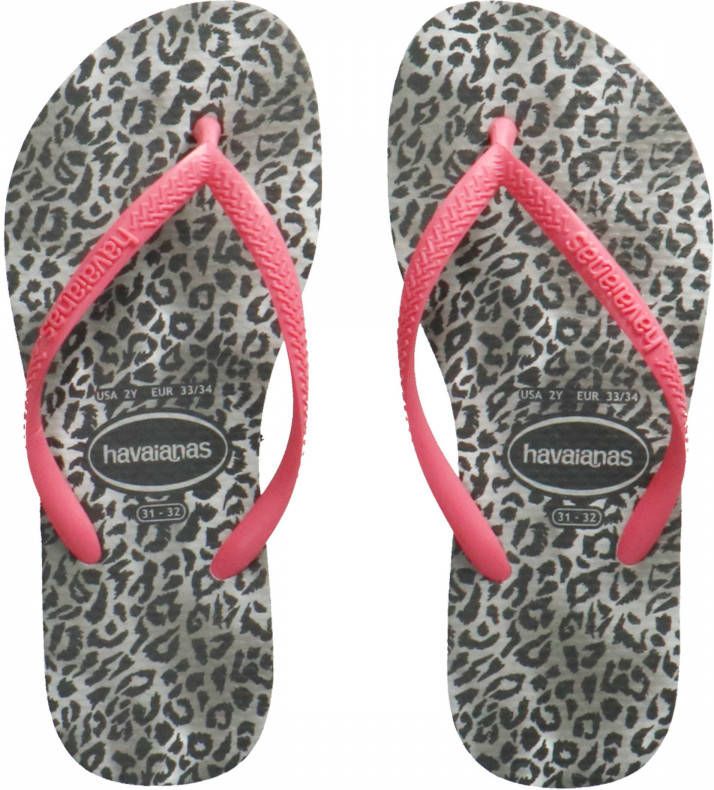 Havaianas Slim Animals teenslippers met panterprint roze grijs