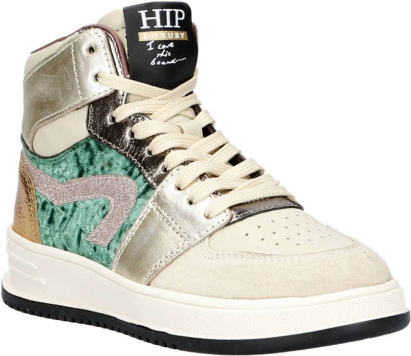 Hip leren sneakers beige groen