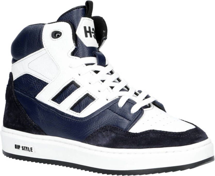 Hip leren sneakers blauw zwart wit