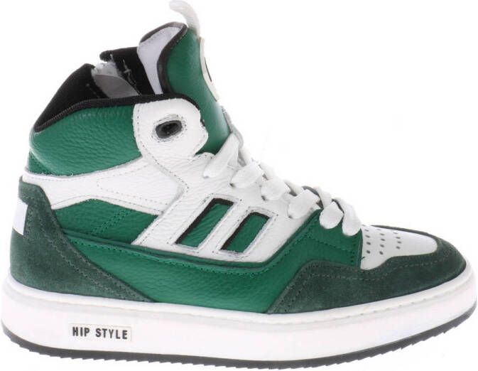 Hip leren sneakers groen wit