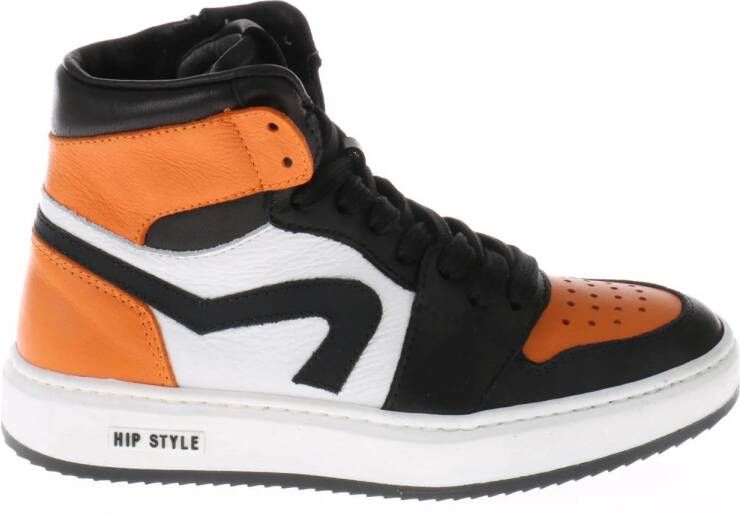 Hip leren sneakers oranje zwart wit