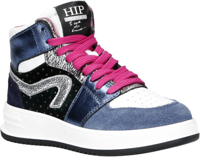 Hip leren sneakers roze blauw