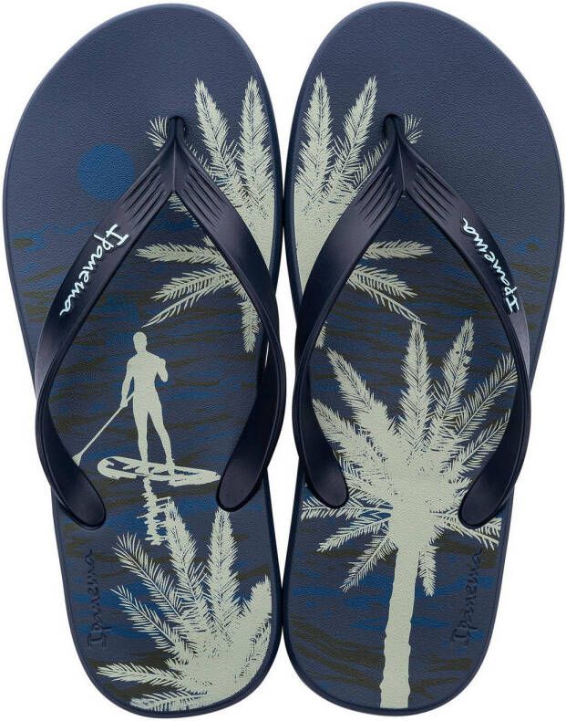 Ipanema Blauwe Palmboomprint Slippers Blue Heren