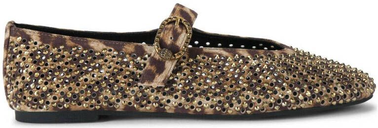 Kurt Geiger Mayfair suède ballerina's met panterprint en strass beige bruin