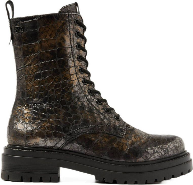 Lazamani Alize leren veterboots met slangenprint goud