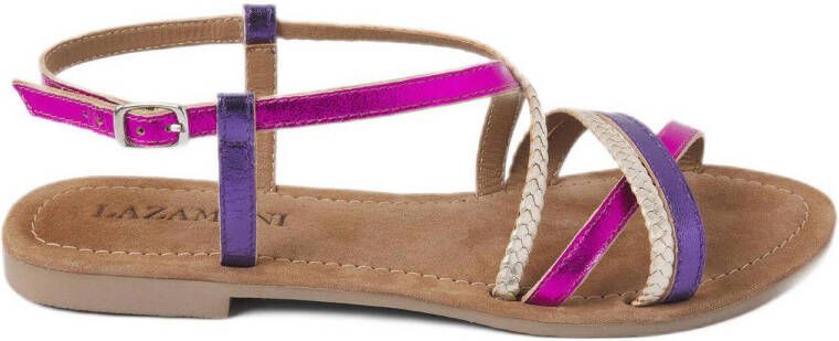 Lazamani Metallic Leren Sandalen Multicolor Dames