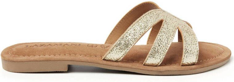 Laza i Metallic Gouden Leren Slippers Yellow