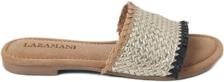 Lazamani leren slippers goud zwart