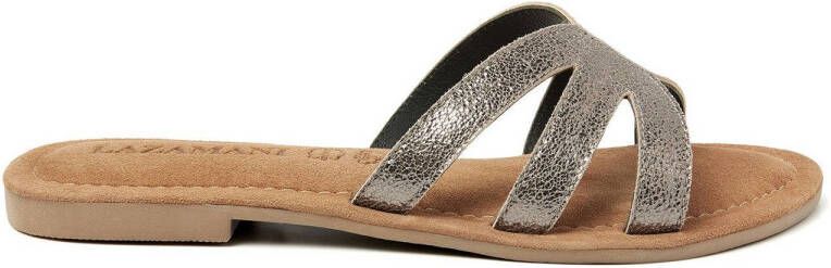 Lazamani leren slippers grijs metallic