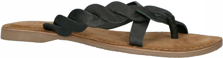 Lazamani leren teenslippers zwart