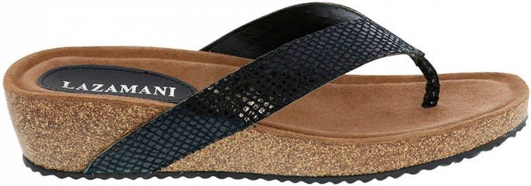 Lazamani Slipper Met Sleehak Leer Zwart Dames