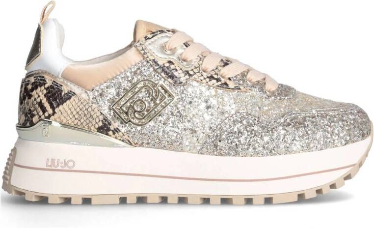 Liu Jo Maxi Wonder 01 leren sneakers beige glitter