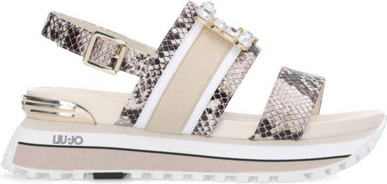 Liu Jo MAXI WONDER 08 leren sandalen met gesp beige slangenprint