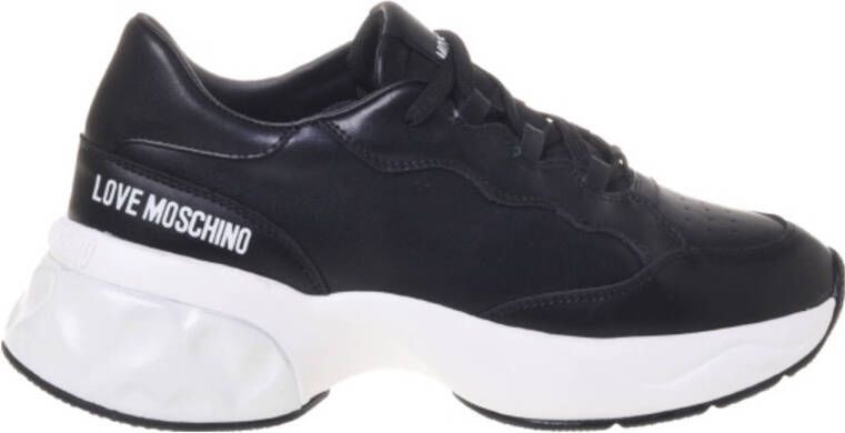 Love Moschino Crystal love chunky leren sneakers zwart