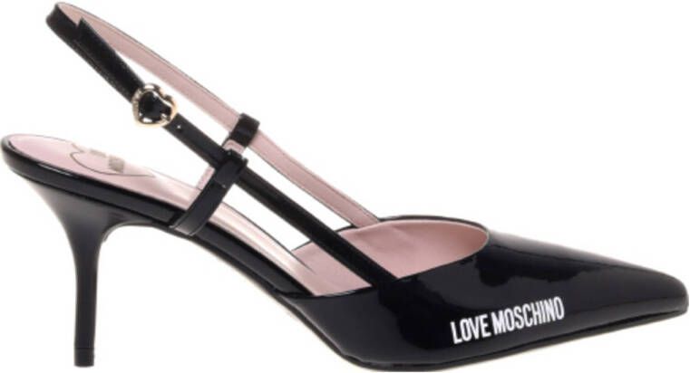 Love Moschino Rubber logo leren slingback pumps zwart