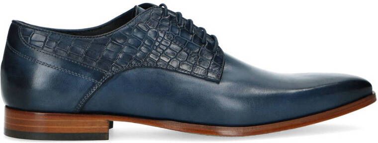 Black Label Heren Donkerblauwe leren veterschoenen