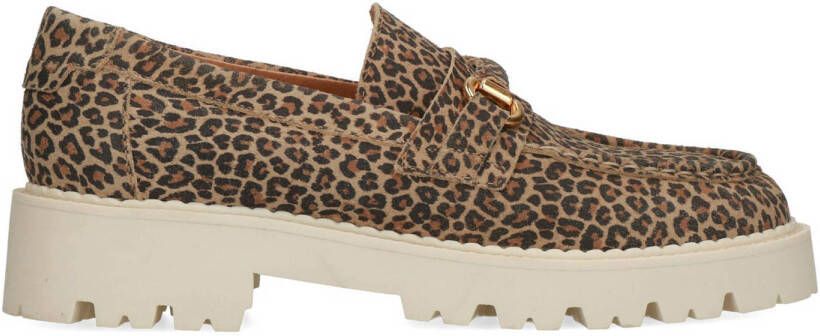 Manfield Dames Suède loafers met luipaardprint