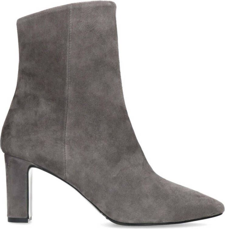 Manfield Dames Grijze suede enkellaarsjes met hak Schoenen