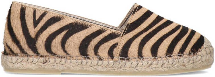 Manfield Dames Bruine harige zebraprint espadrilles