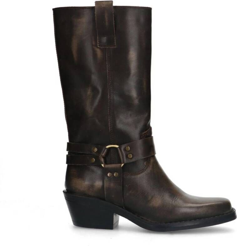 Manfield Dames Bruine leren biker boots