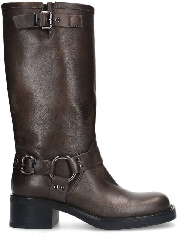 Manfield Dames Grijze leren biker boots