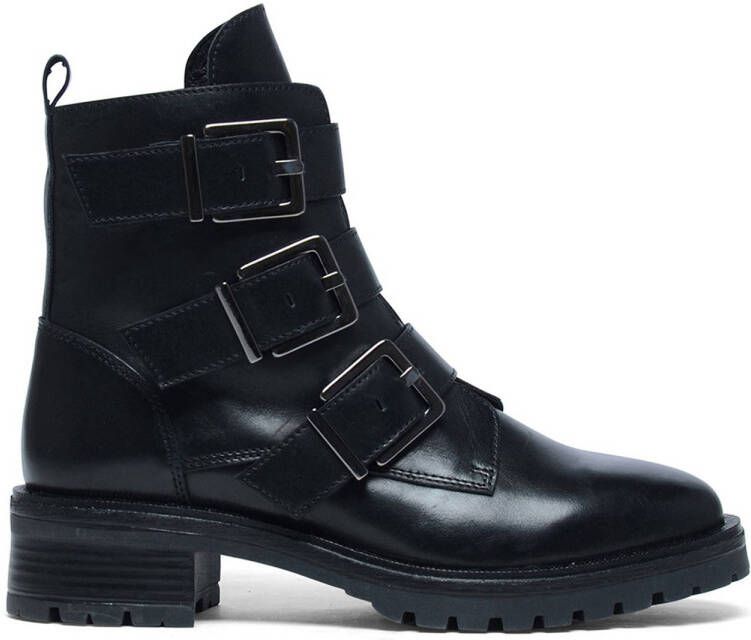 Manfield Dames Zwarte biker boots